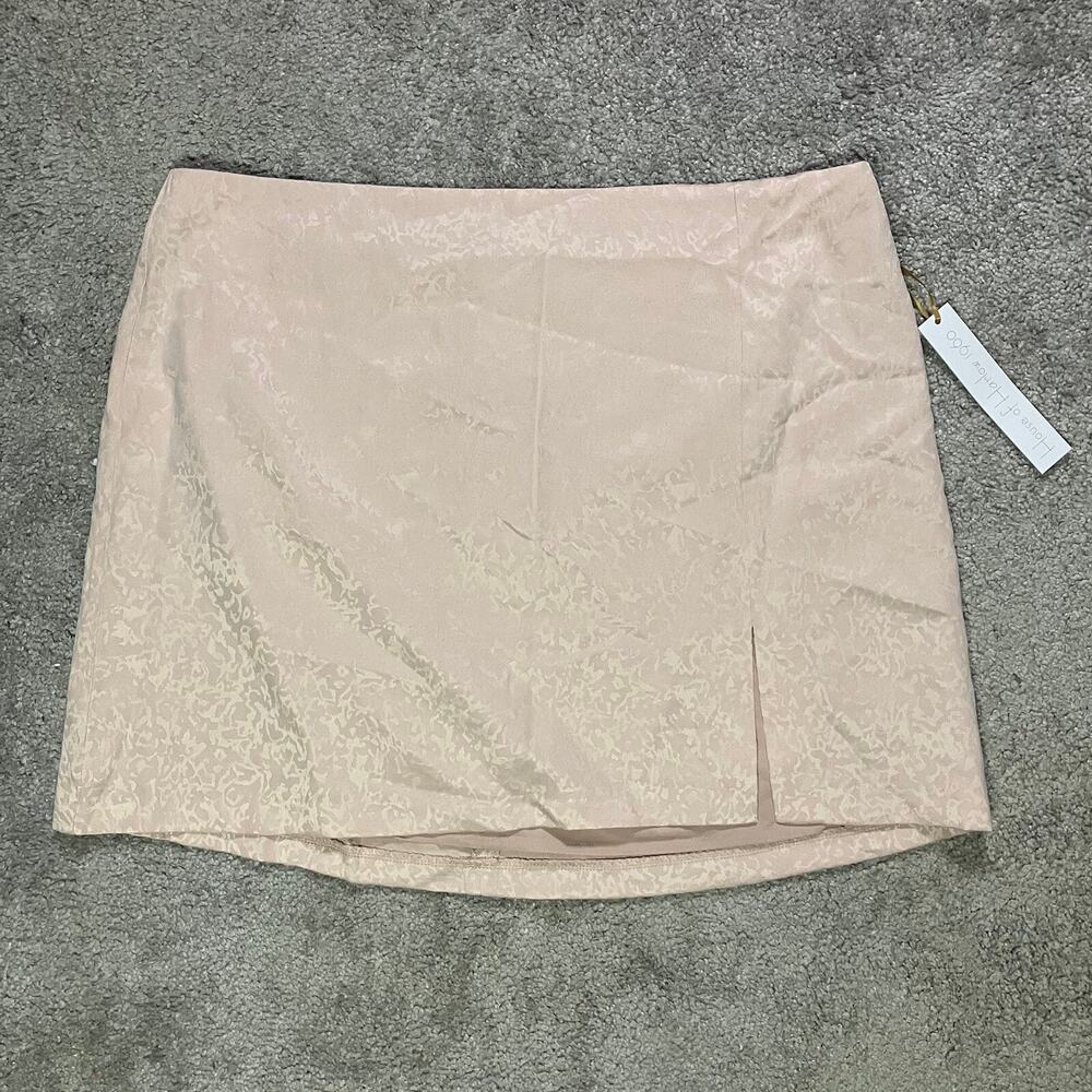 House of Harlow 1960 Pink Satin Burnout Mini Skirt Size XL Textured Slip